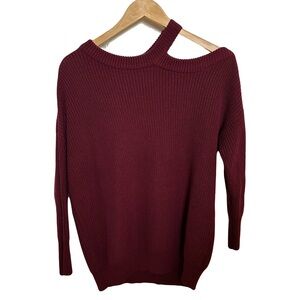 Lulu’s Burgundy Crewneck Cold Shoulder Sweater Size S